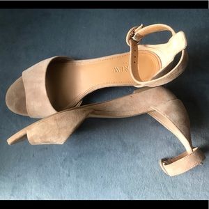 Tan J Crew wedge sandals